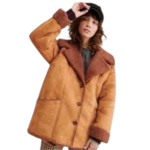 Free People Diogo faux-suede coat with a contrasting sherpa trim size small - Picture 2 of 10